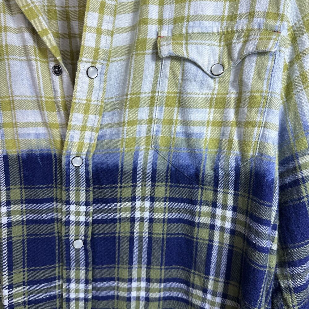 Cremieux Dip Dyed Snap Western Shirt Green Blue 1/2 N 1/2 Large Men’s L Cotton